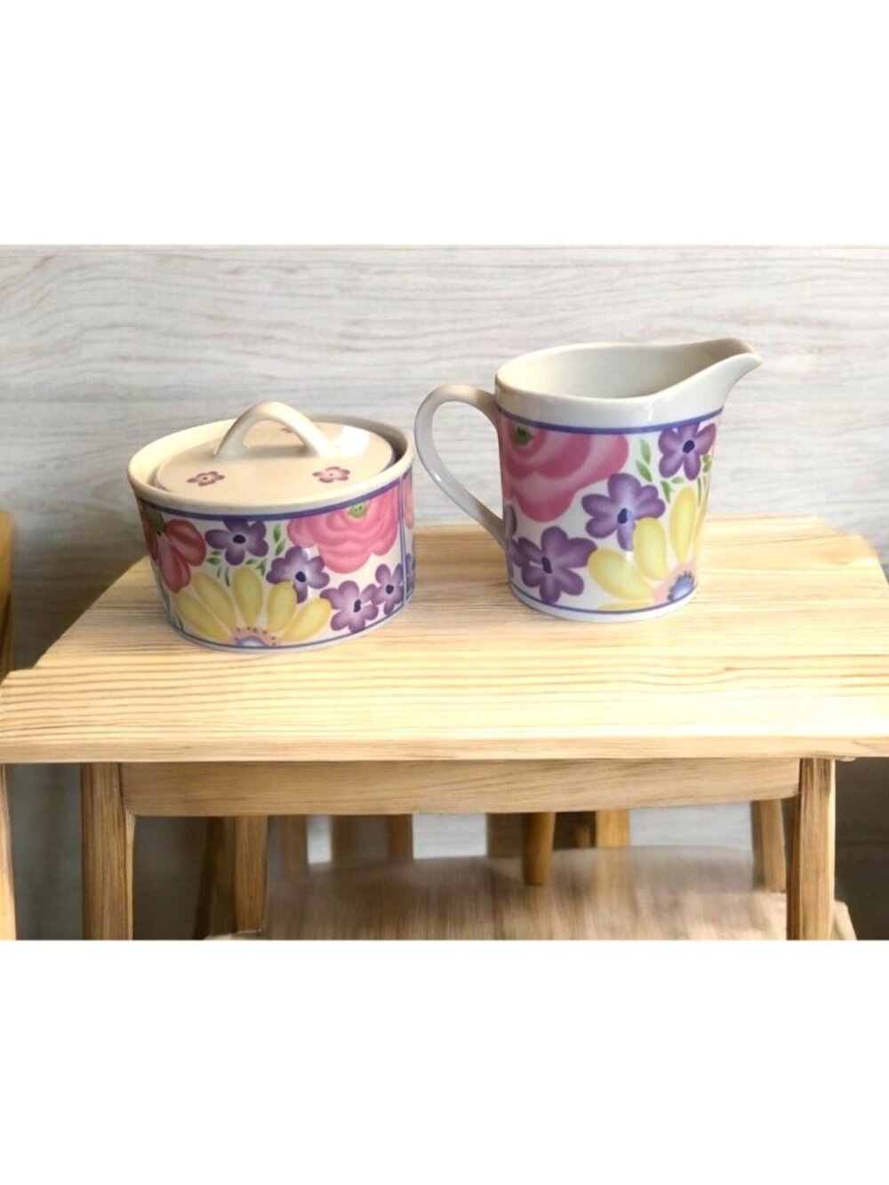 Tabletops Unlimited Garden Bouquet Pattern Ceramic Creamer & Sugar Bowl W/Lid